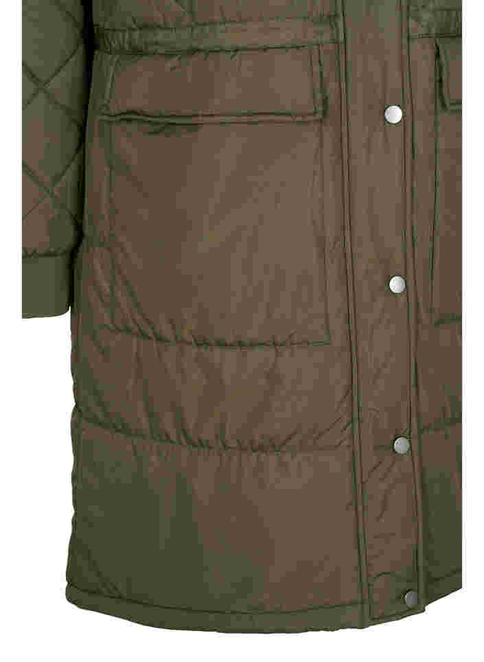 Quiltet jakke med hætte og justerbar talje, Forest Night, Packshot image number 3