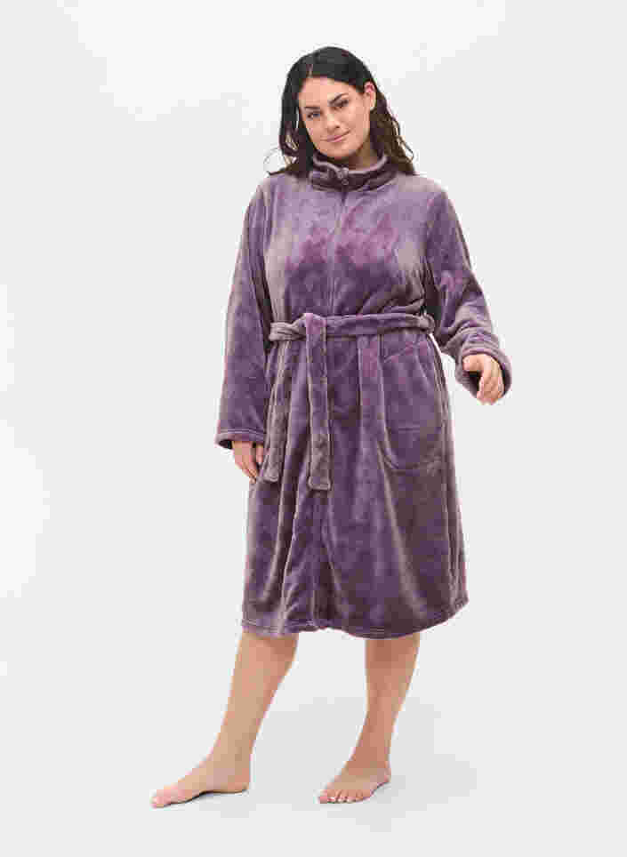 Morgenkåbe med lynlås og lommer, Vintage Violet, Model image number 2