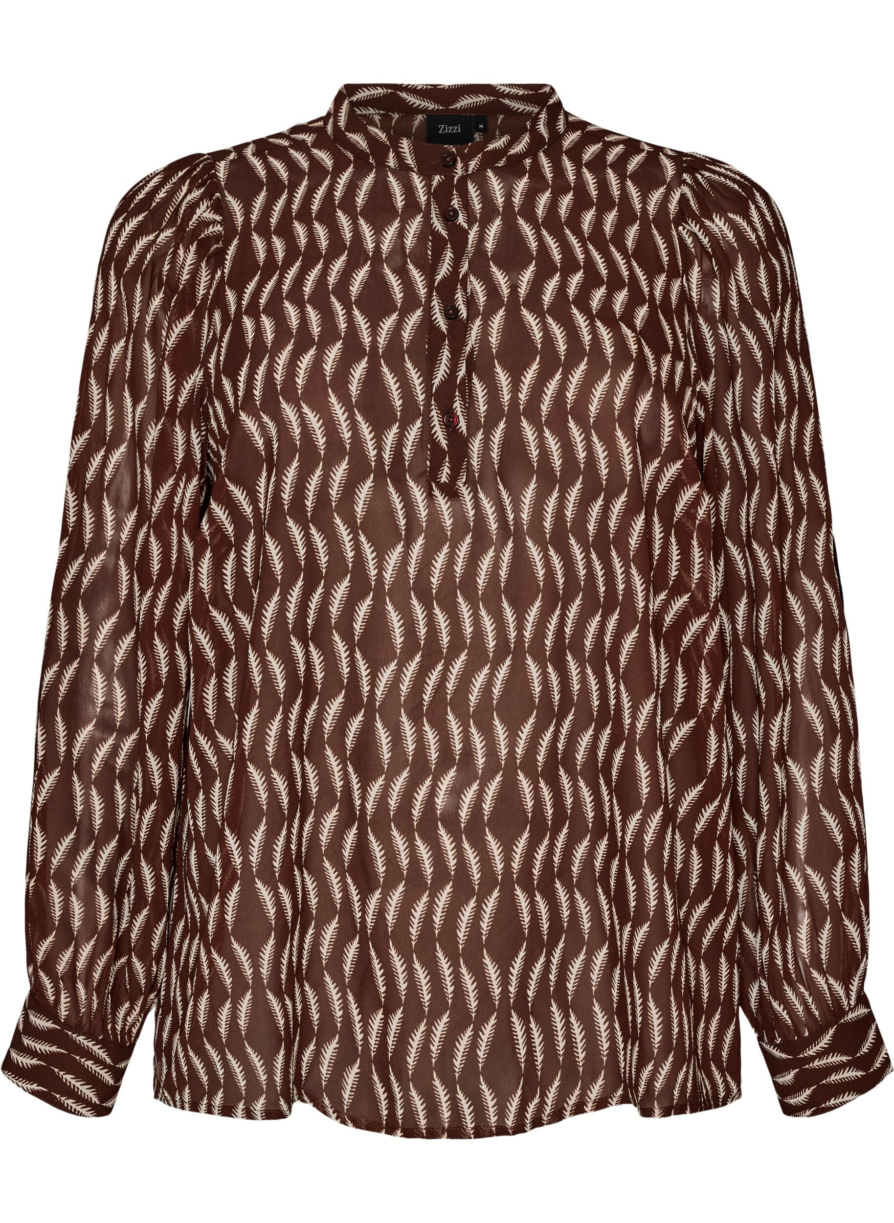ZizziBluse med all-over print og kort knapstolpe, Brun, Packshot image number 0