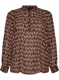 Bluse med all-over print og kort knapstolpe, Brun
