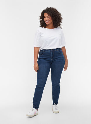 Højtaljede Amy jeans med stretch-teknologi, Blue denim, Model image number 0