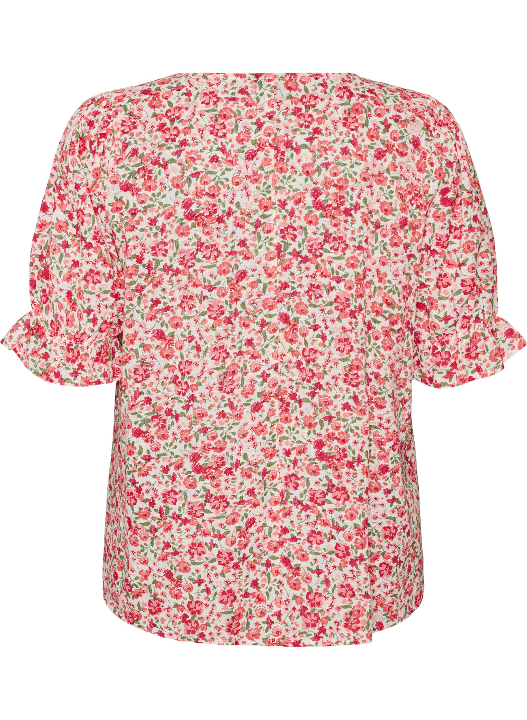 ZizziBluse i bomuld med firkantet udsk&aelig;ring, R&oslash;d, Packshot image number 1