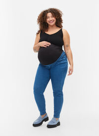 Graviditets jeggings med baglommer, Blue denim, Model