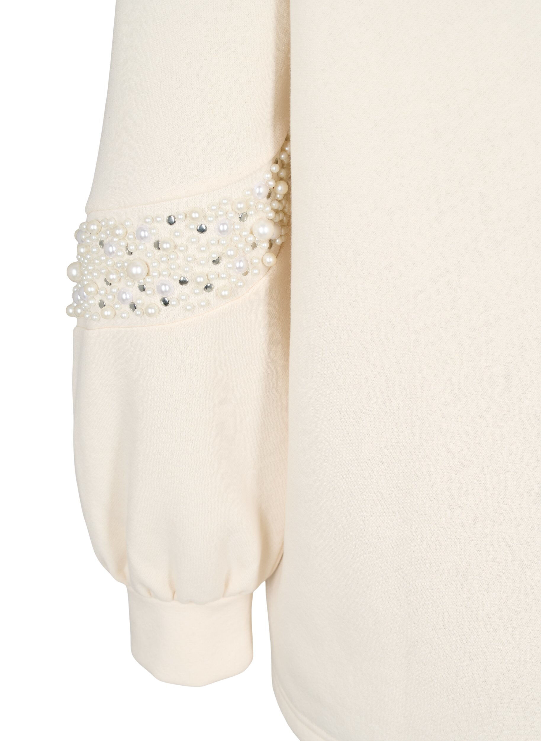 Zizzi Sweatshirt med perledetaljer, Buttercream, Packshot image number 3