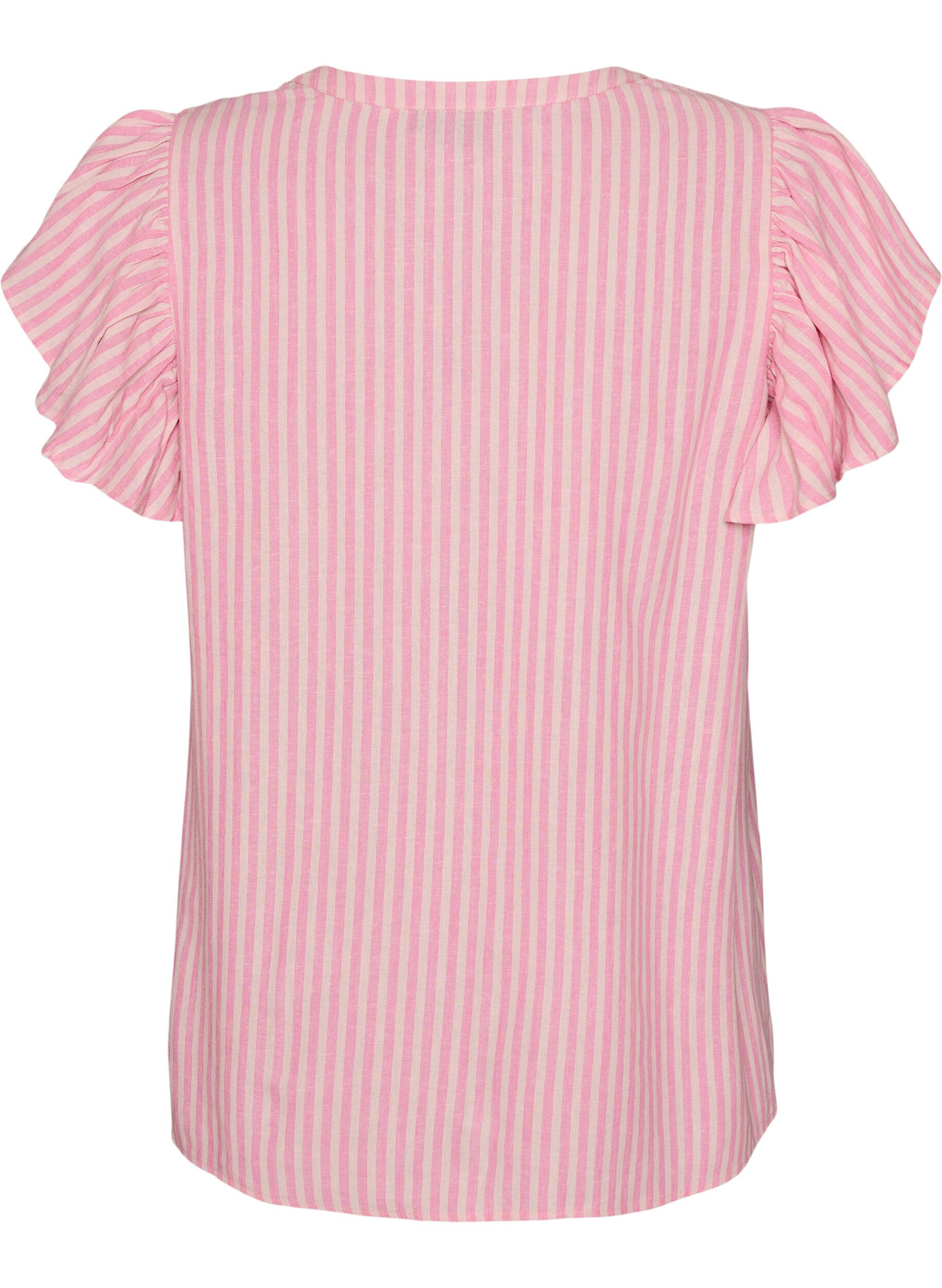ZizziBluse i h&oslash;r og viskose med fl&aelig;se&aelig;rmer, Lyser&oslash;d, Packshot image number 1