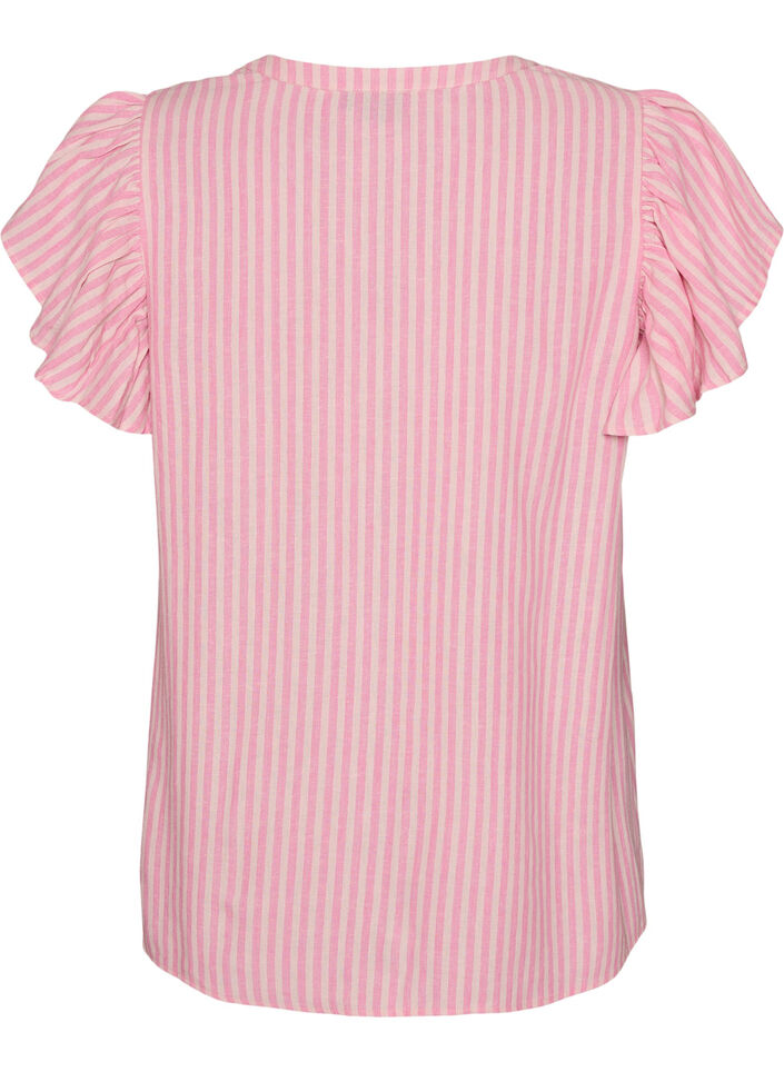 Bluse i h&oslash;r og viskose med fl&aelig;se&aelig;rmer, Lyser&oslash;d, Packshot image number 1