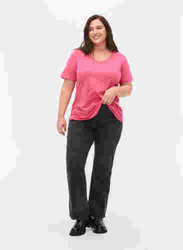 Ensfarvet basis t-shirt i bomuld, Hot Pink, Model image number 2