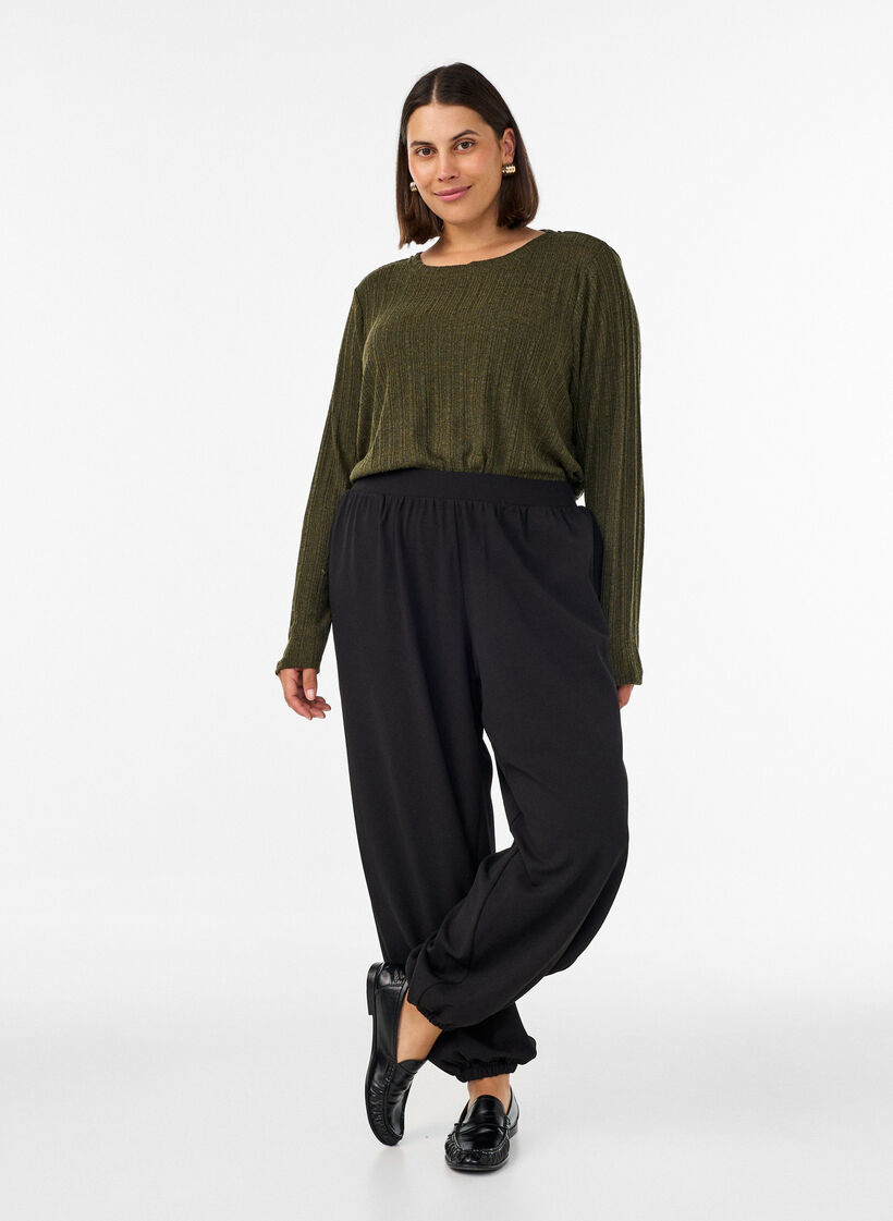 Jerseybluse med ribstruktur og lange &aelig;rmer, Gr&oslash;n, Model image number 1