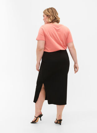 Lang nederdel i bomuld med slids, Black, Model image number 1