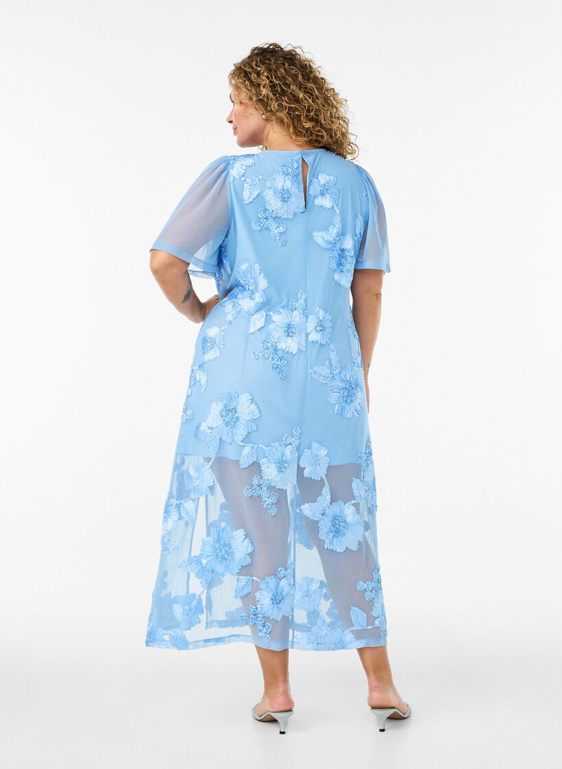 Meshkjole med blomsterapplikationer, Bl&aring;, Model image number 1
