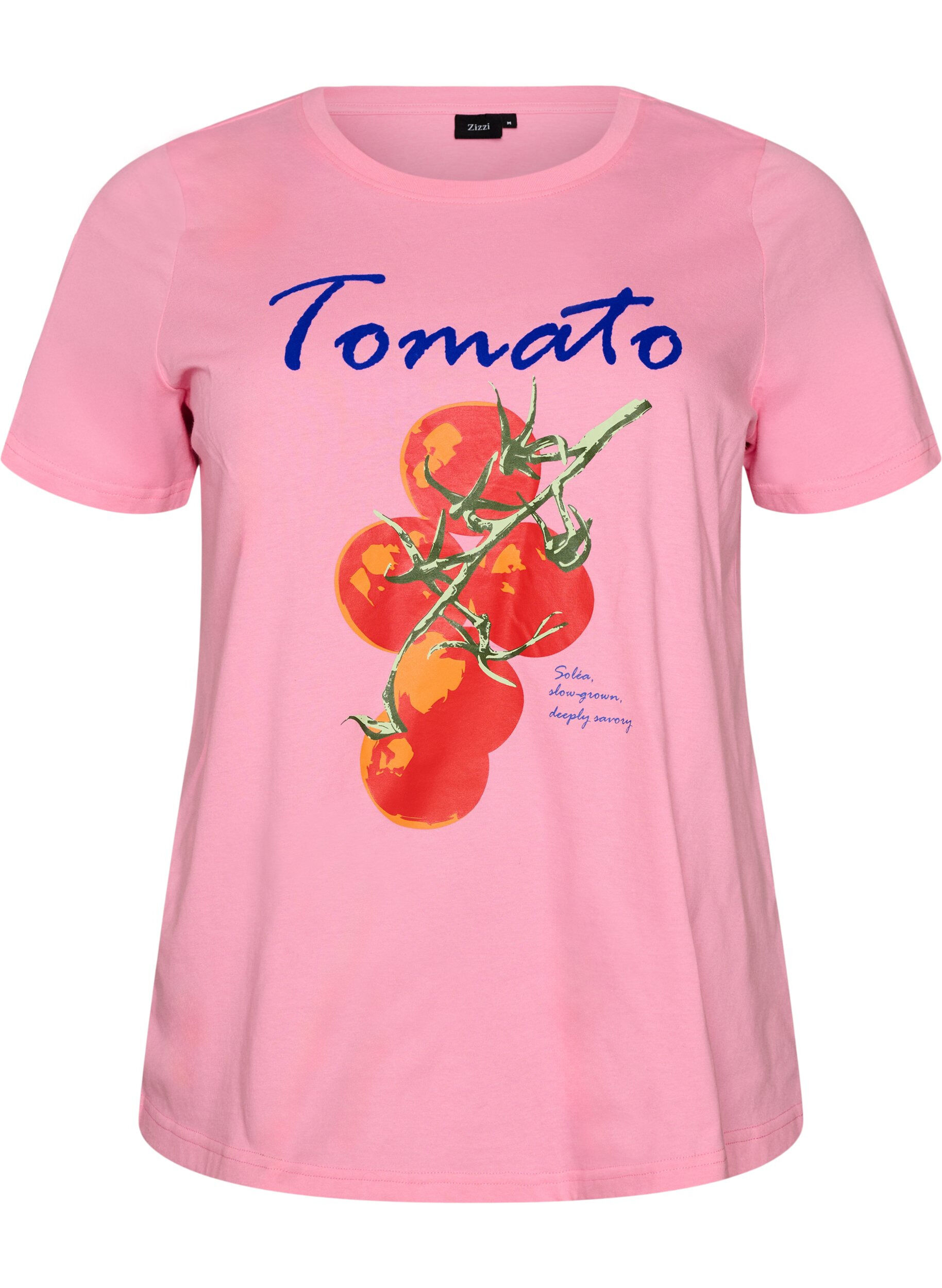 ZizziT-shirt i &oslash;kologisk bomuld med tomatprint, Lyser&oslash;d, Packshot image number 0