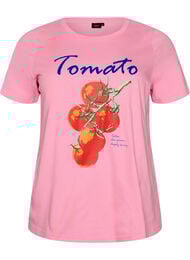 T-shirt i &oslash;kologisk bomuld med tomatprint, Lyser&oslash;d