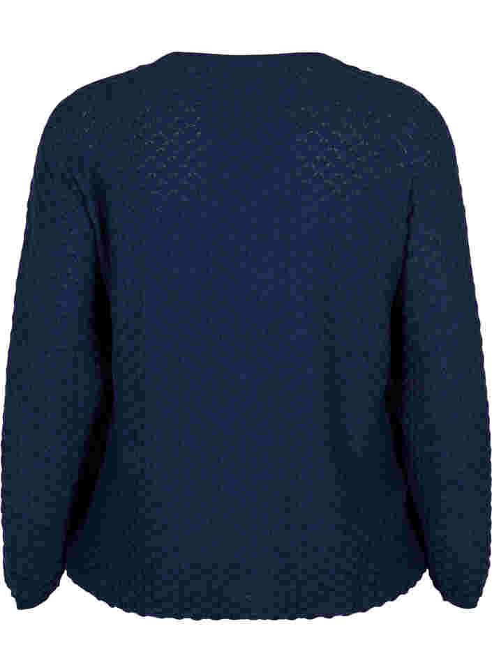 Mønstret strikbluse med v-hals, Navy Blazer, Packshot image number 1