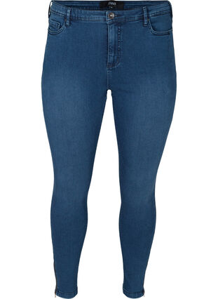 Cropped Amy jeans med høj talje og lynlås, Dark blue denim, Packshot image number 0