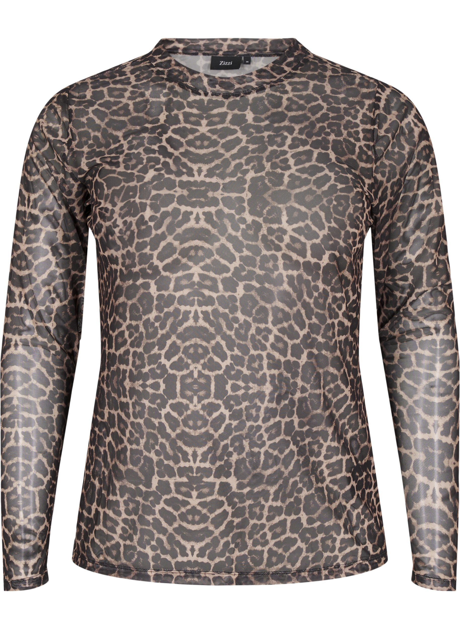 Zizzi Mesh bluse med prikker, Brun, Packshot image number 0