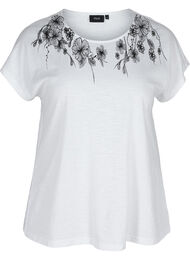 Bomulds t-shirt med printdetaljer , Bright White FLOWER