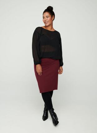 Langærmet mesh bluse med smock, Black, Model image number 2