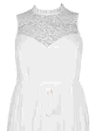 Ærmeløs brudekjole med blonder og plissé, Bright White, Packshot image number 2