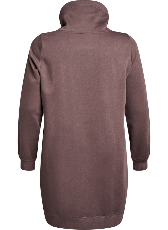 Kort sweatkjole med h&oslash;j krave og lommer, Brun, Packshot image number 1