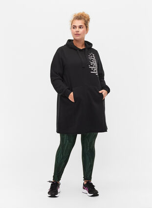 Lang sweatshirt med hætte og lommer, Black, Model image number 2