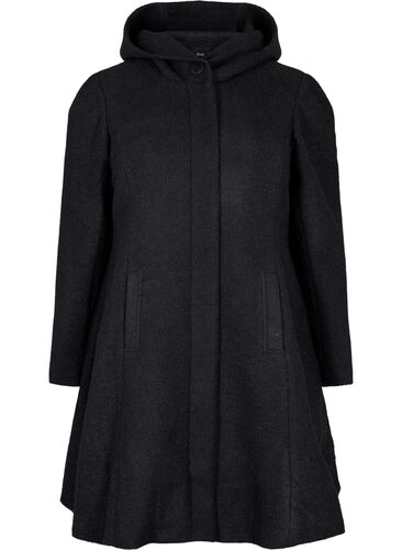 A-formet frakke med hætte, Black, Packshot image number 0
