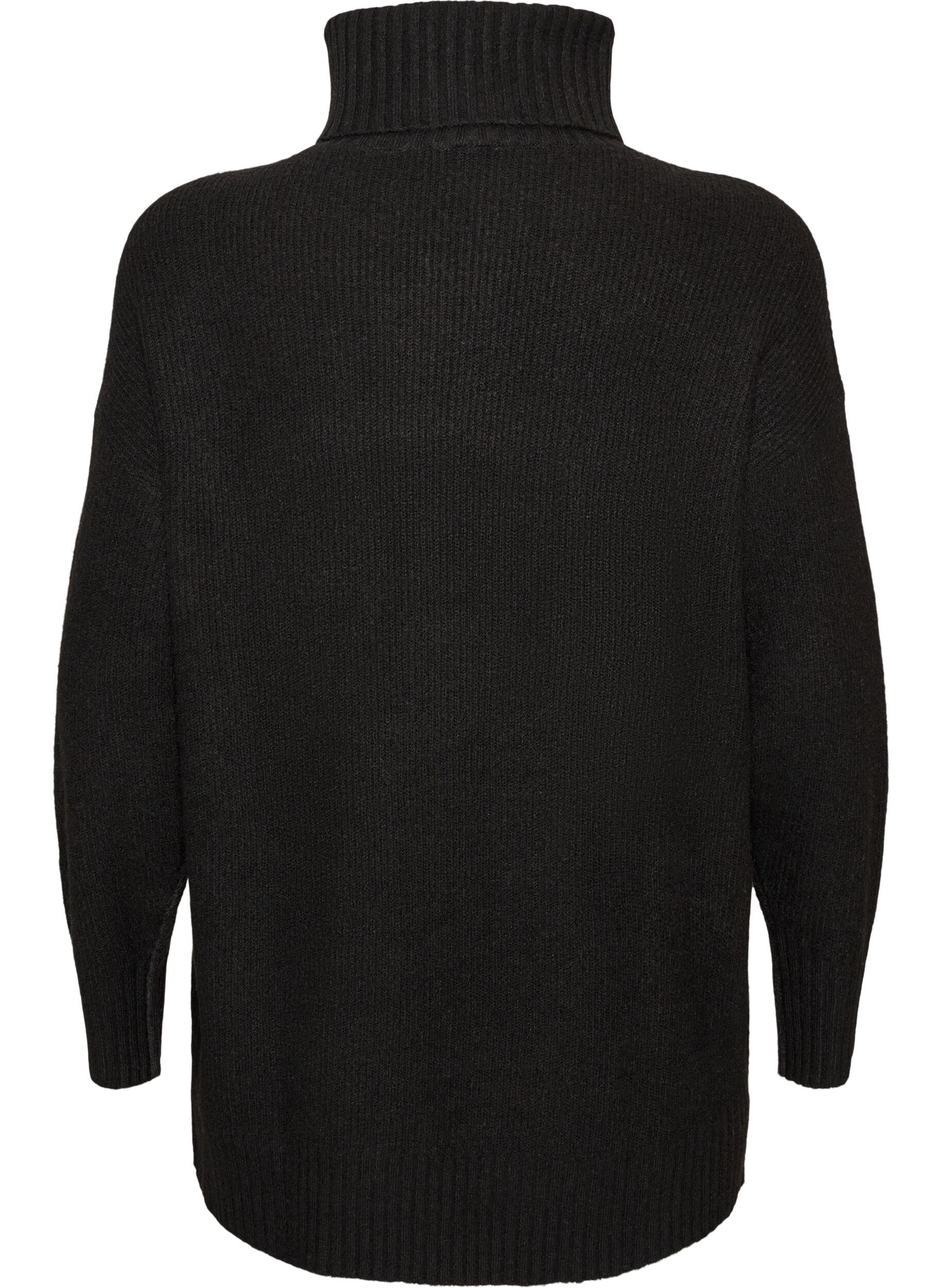 ZizziL&oslash;s strikbluse med rullekrave, Sort, Packshot image number 1