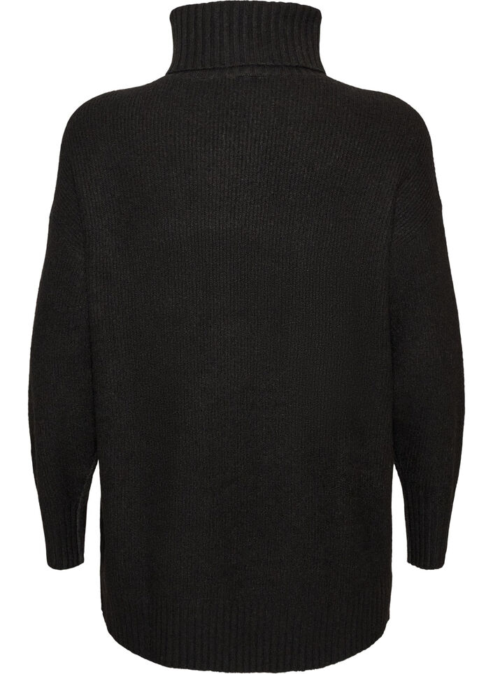 L&oslash;s strikbluse med rullekrave, Sort, Packshot image number 1