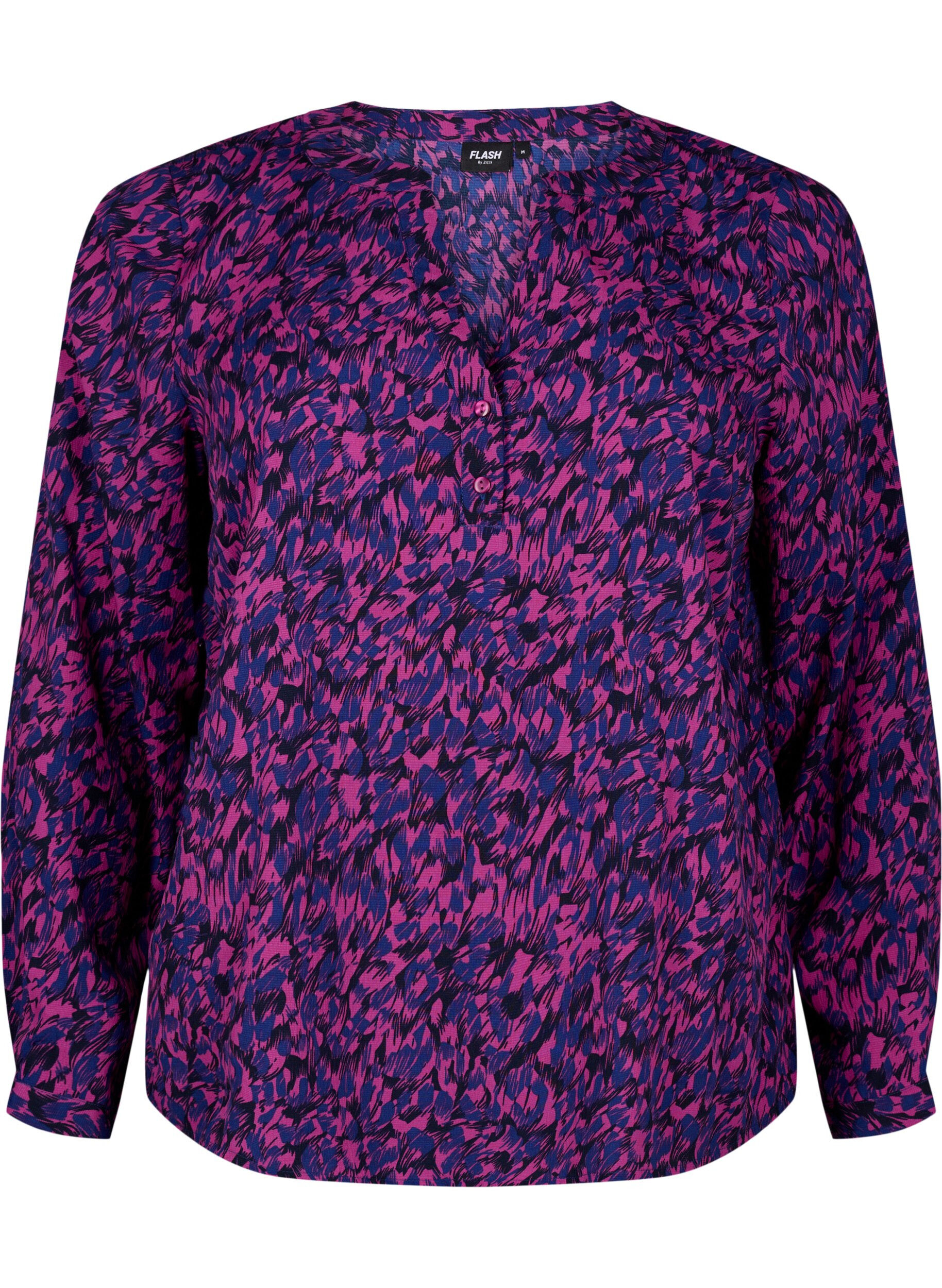 Zizzi FLASH - Lang&aelig;rmet bluse med print, Pink Blue AOP, Packshot image number 0