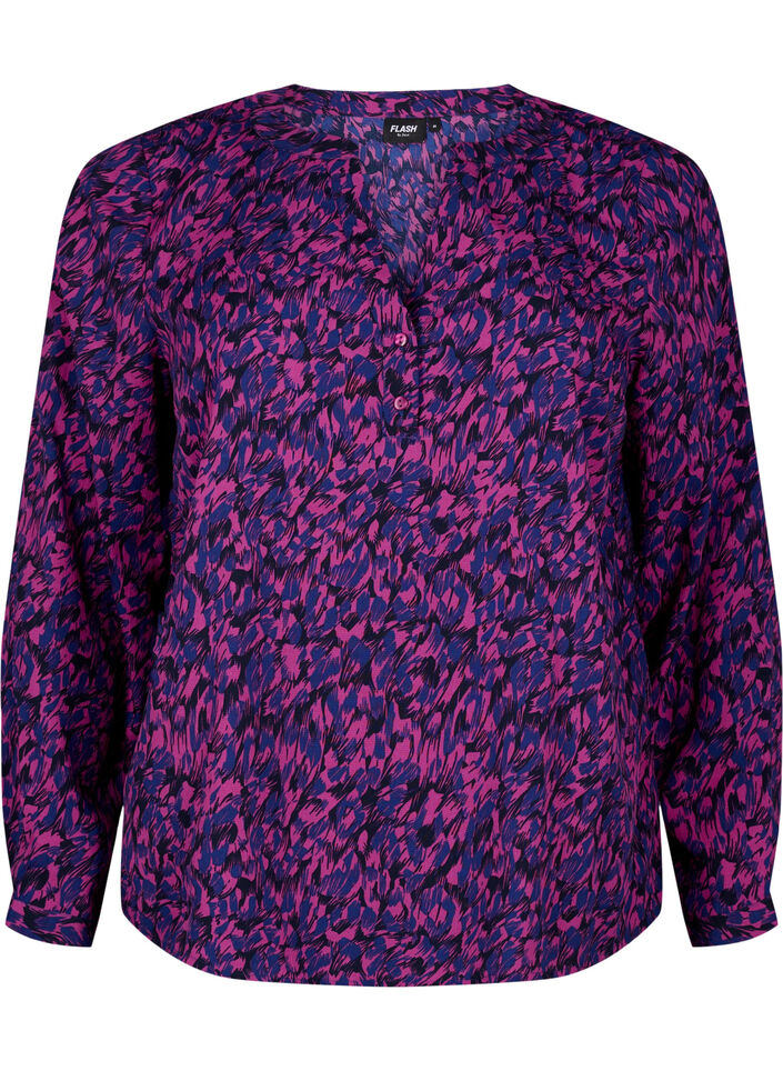 FLASH - Langærmet bluse med print, Pink Blue AOP, Packshot image number 0