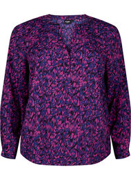 FLASH - Langærmet bluse med print, Pink Blue AOP