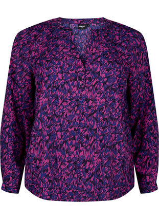 FLASH - Langærmet bluse med print, Pink Blue AOP, Packshot image number 0