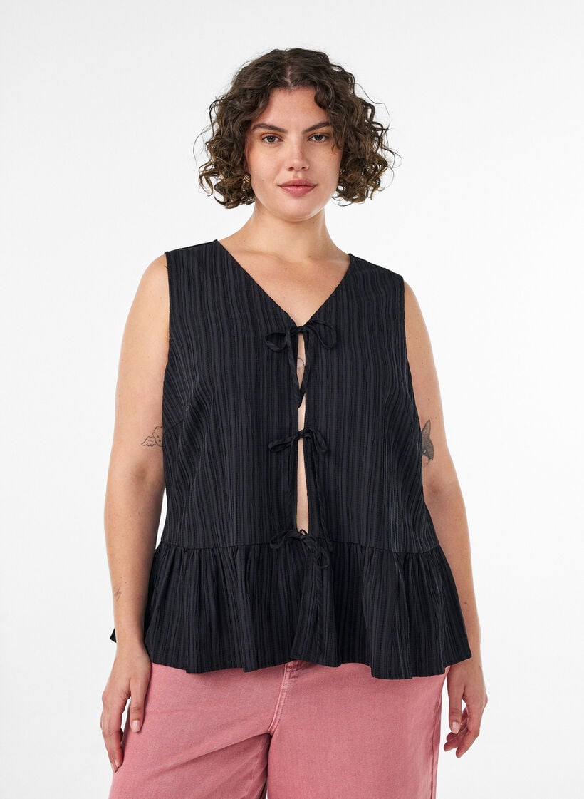 &AElig;rmel&oslash;s bluse med struktur og sl&oslash;jfelukning, Sort, Model image number 0