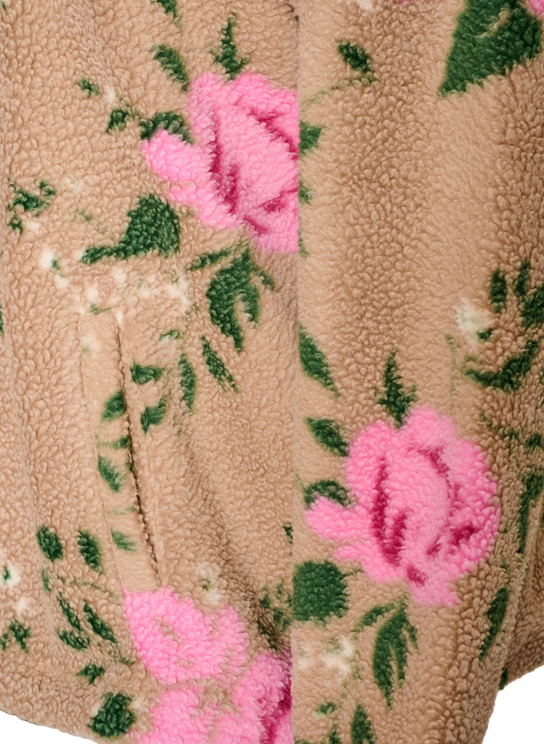 ZizziBlomstret fleecejakke med h&oslash;j hals og lynl&aring;s, Beige, Packshot image number 3