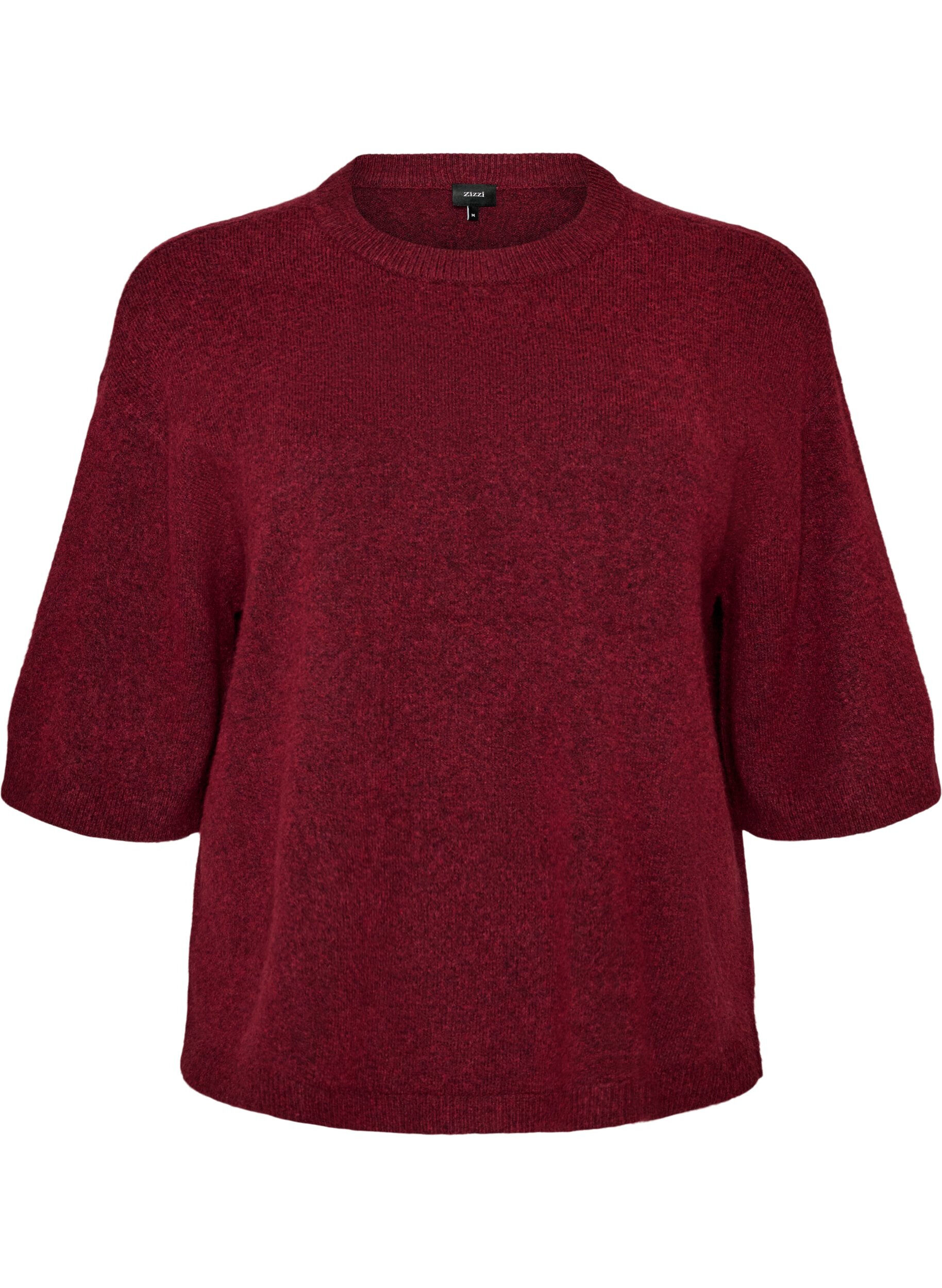 ZizziL&oslash;s strikbluse med korte &aelig;rmer, R&oslash;d, Packshot image number 0
