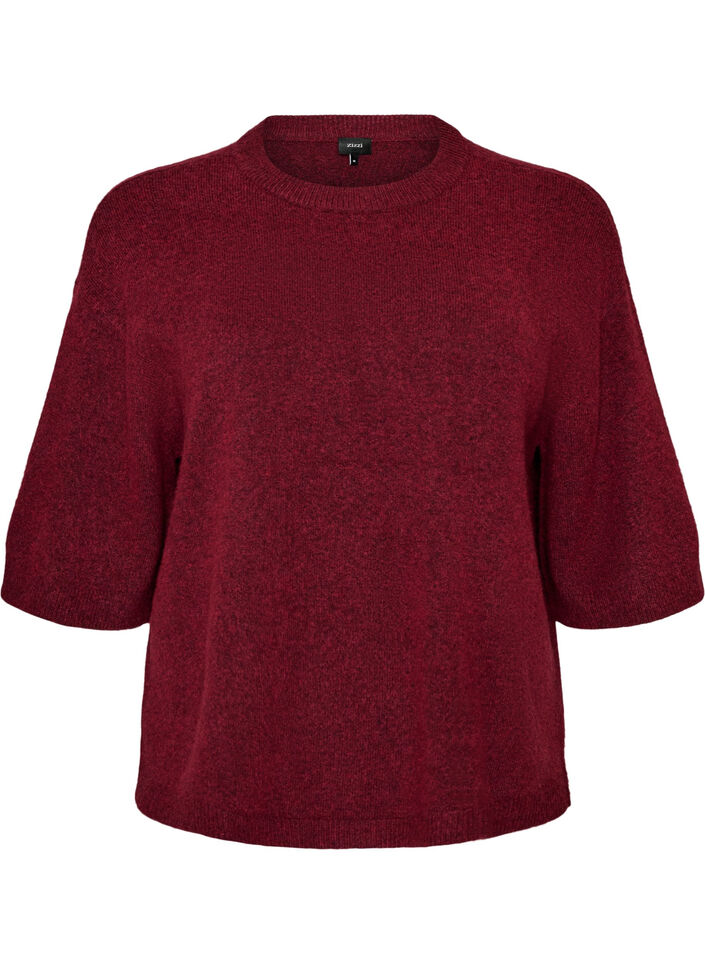 L&oslash;s strikbluse med korte &aelig;rmer, R&oslash;d, Packshot image number 0