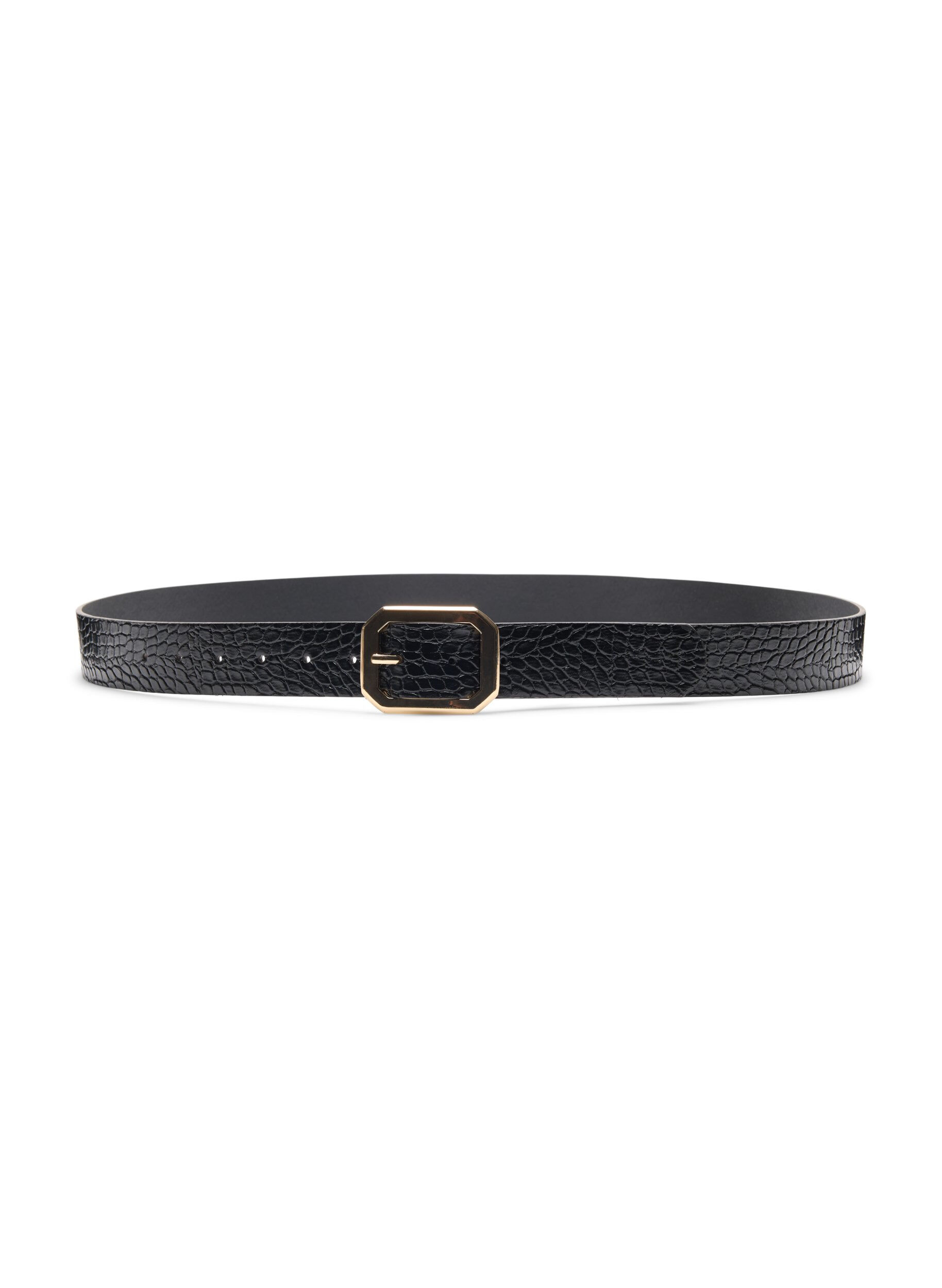 Zizzi Imiteret l&aelig;derb&aelig;lte med croco m&oslash;nster, Black w. Gold Buckle, Packshot image number 2