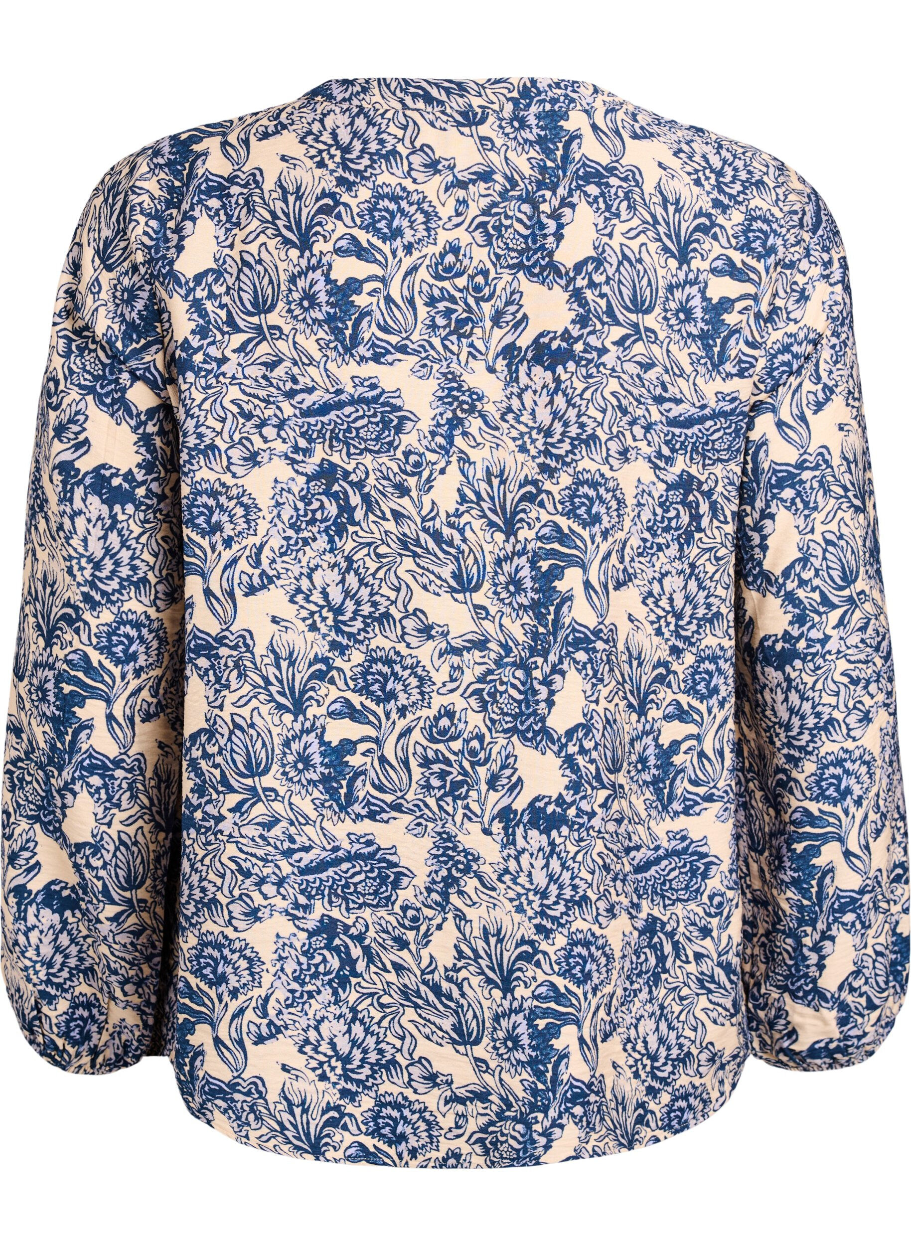Zizzi Lang&aelig;rmet bluse med m&oslash;nster og knapper, Bl&aring;, Packshot image number 1