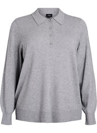 Strikbluse med polokrave, Grå