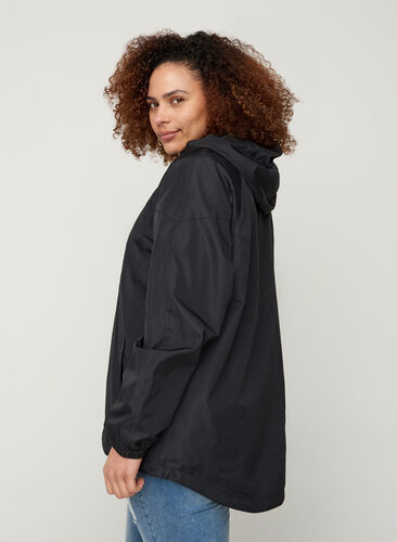 Kort jakke med lynlås og hætte, Black, Model image number 1