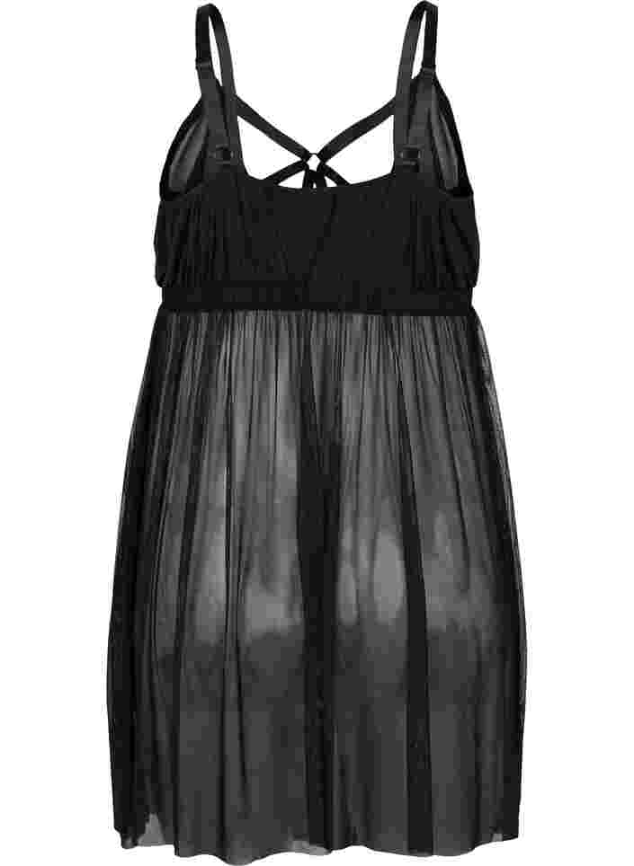Transparent natkjole med string, Black, Packshot image number 1
