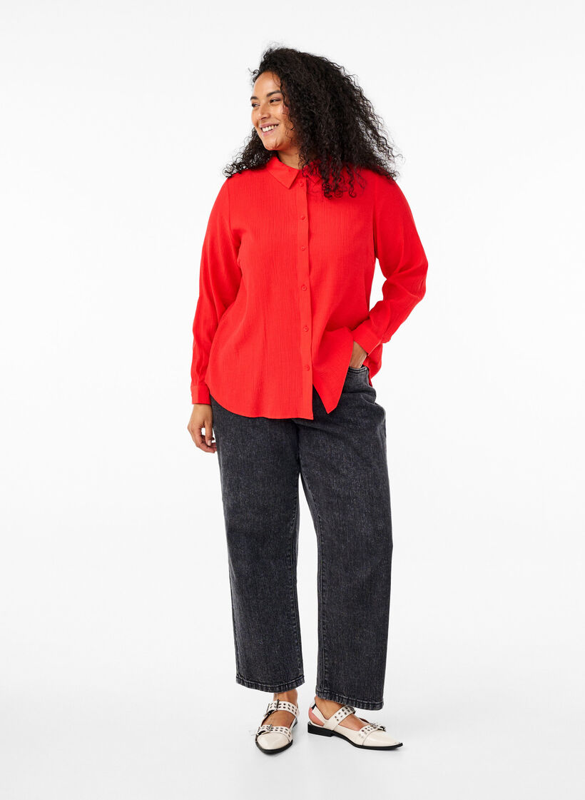 Skjorte med stribet struktur, Rød, Model image number 1