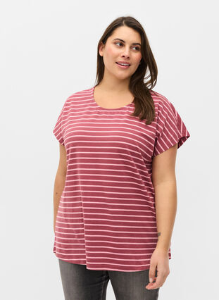 Bomulds t-shirt med striber, Apple Butter Stripe, Model image number 0