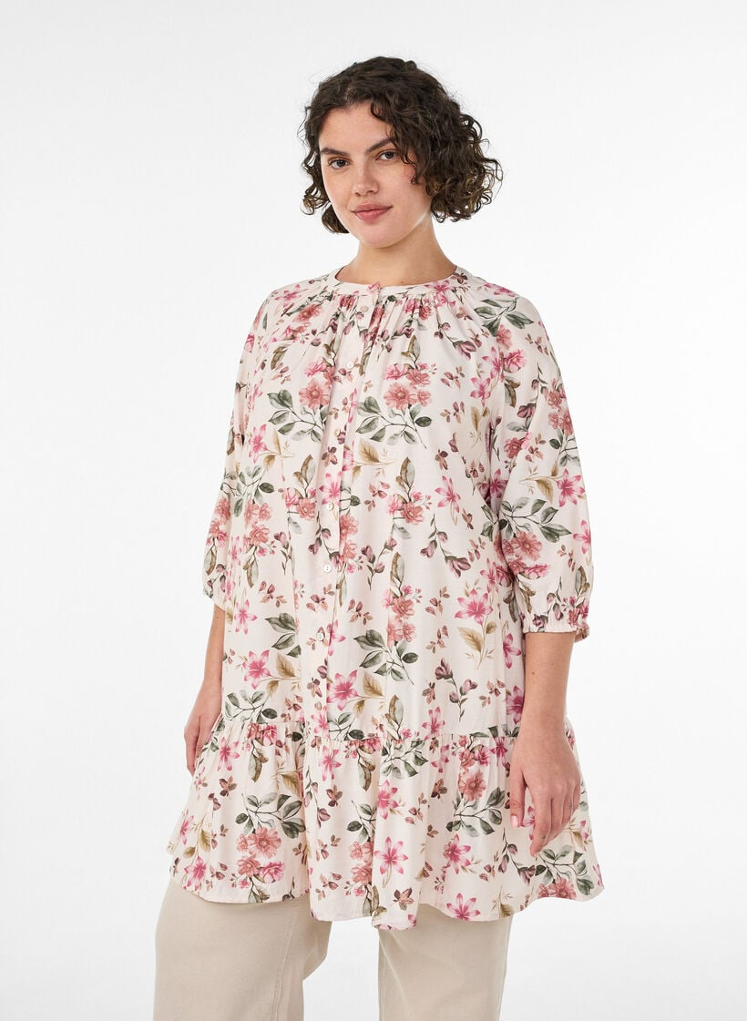 A-formet tunika i viskose med 3/4 &aelig;rmer, Vanilla, Model image number 0