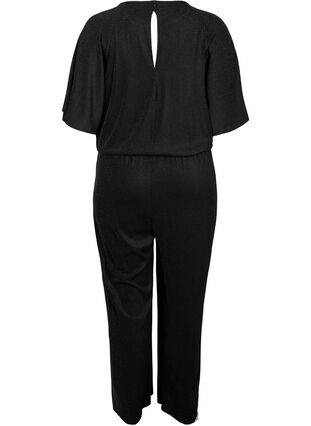 Kortærmet jumpsuit med glimmer, Black, Packshot image number 1