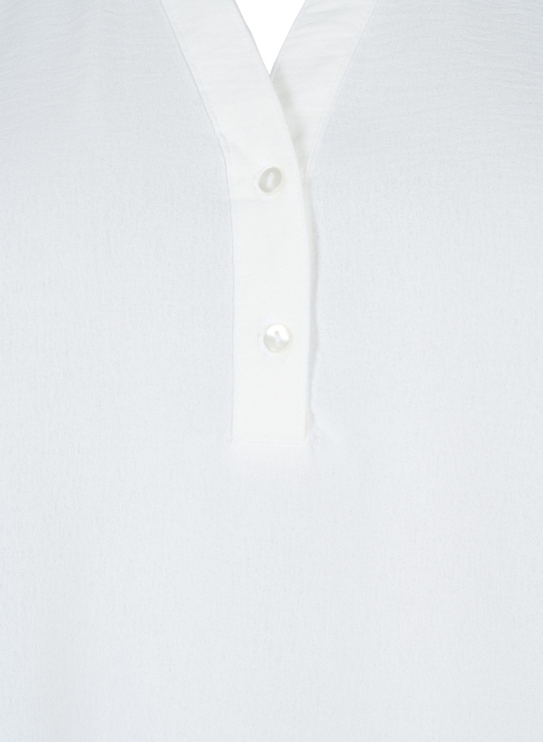 Zizzi Lang&aelig;rmet skjortebluse med v-hals, Bright White, Packshot image number 2
