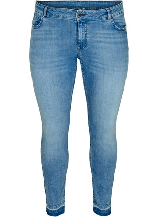 Slim fit Emily jeans med normal taljehøjde, Blue denim, Packshot image number 0
