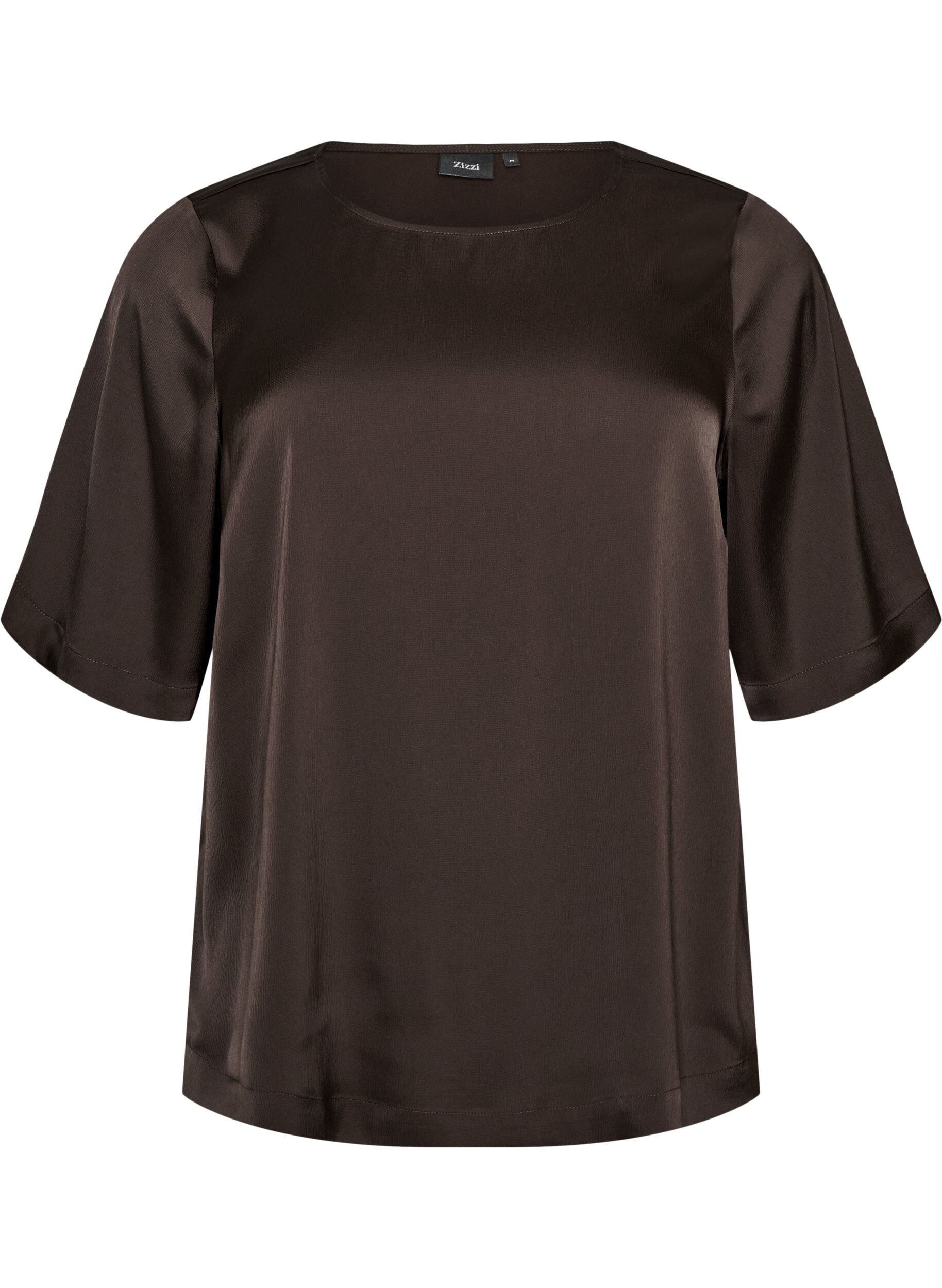 ZizziSatinbluse med albuelange &aelig;rmer, Brun, Packshot image number 0