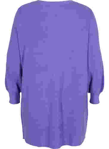 Lang strikket cardigan med ballonærmer, Purple Opulence, Packshot image number 1
