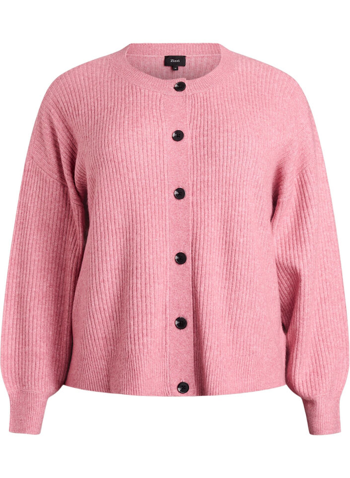 Ribstrikket cardigan med knapper, Lyser&oslash;d, Packshot image number 0