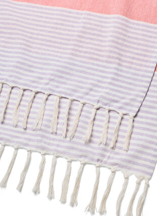 Stribet hammam håndklæde med frynser, Pastel Lilac Comb, Packshot image number 3